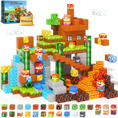 Kidiyee magnetic blocks spread on table as a child builds a colorful world.