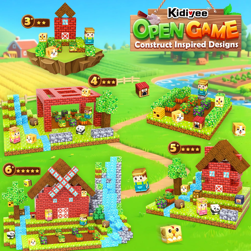 Kidiyee magnetic blocks farm animals tile encouraging open-ended construction and cooperative play