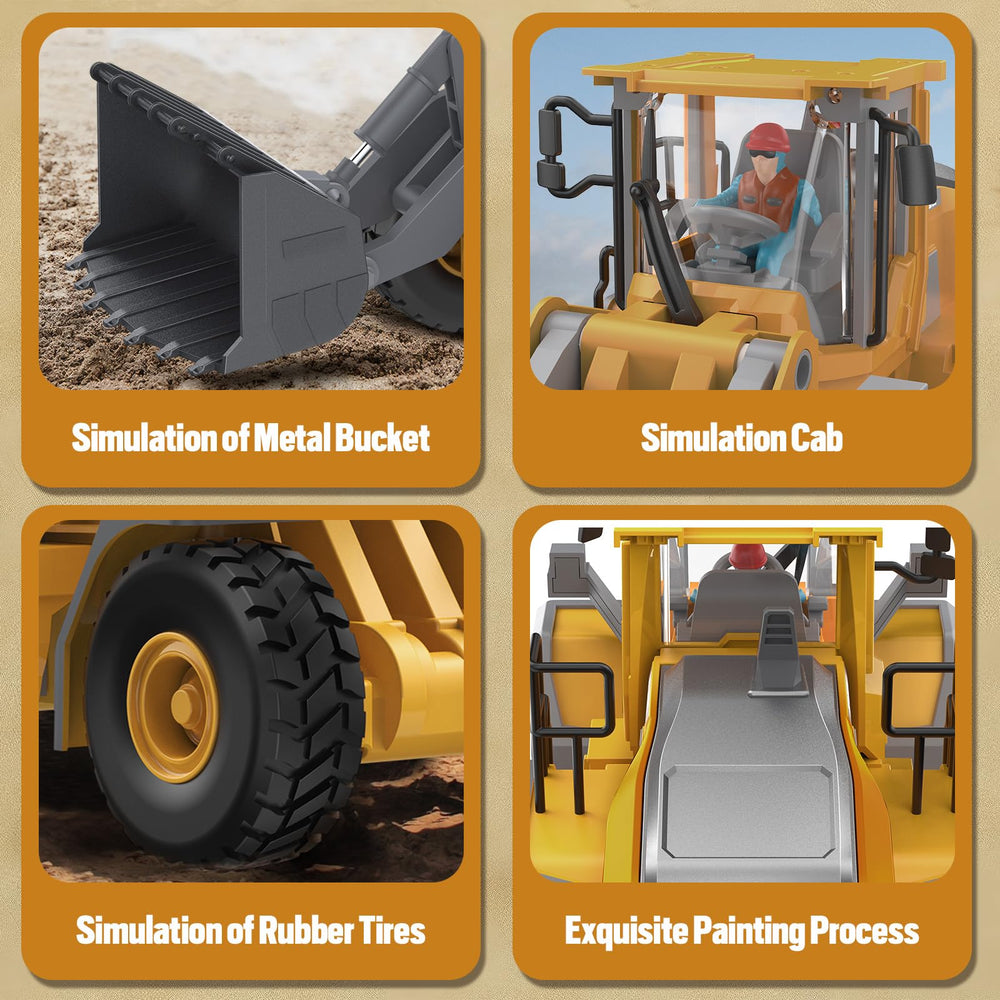 KIDMARKT wheel loader with bright LED lights for added realism.