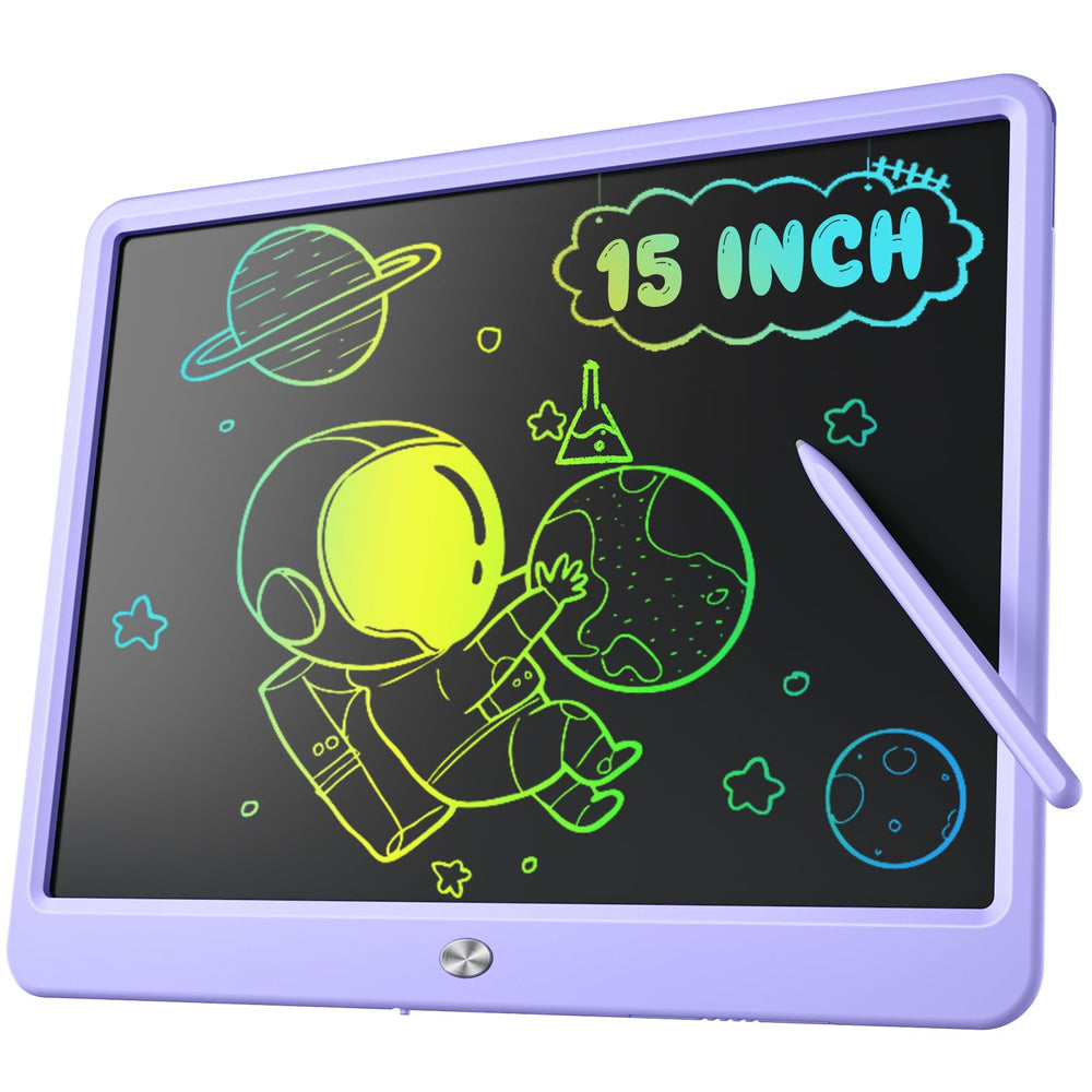 Kidopire LCD writing tablet with a 15-inch screen for bright, mess-free drawing.