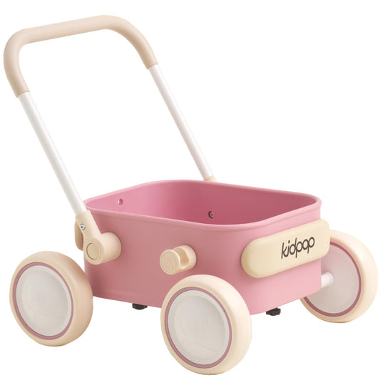 kidpop PULA pink front view walker designed for easy first steps indoors.