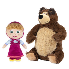 Kids enjoy imaginative play with Masha and Bear plush duo.