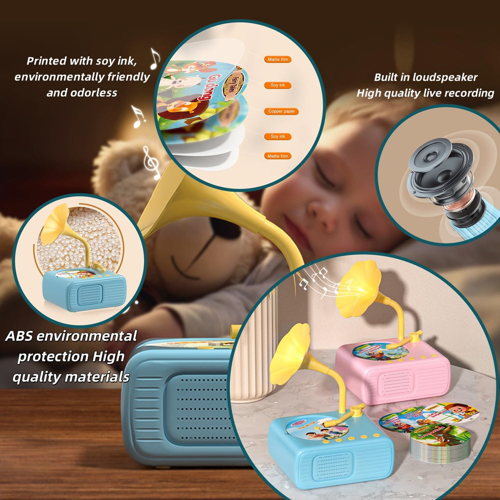 Kids Phonograph screen-free design promotes safe, unplugged storytelling sessions.