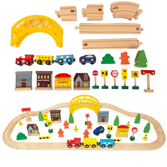 KIDS TOYLAND 60-piece train set on yellow tracks for imaginative play