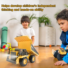 KidsFaves battery compartment on RC dump truck for longer sessions
