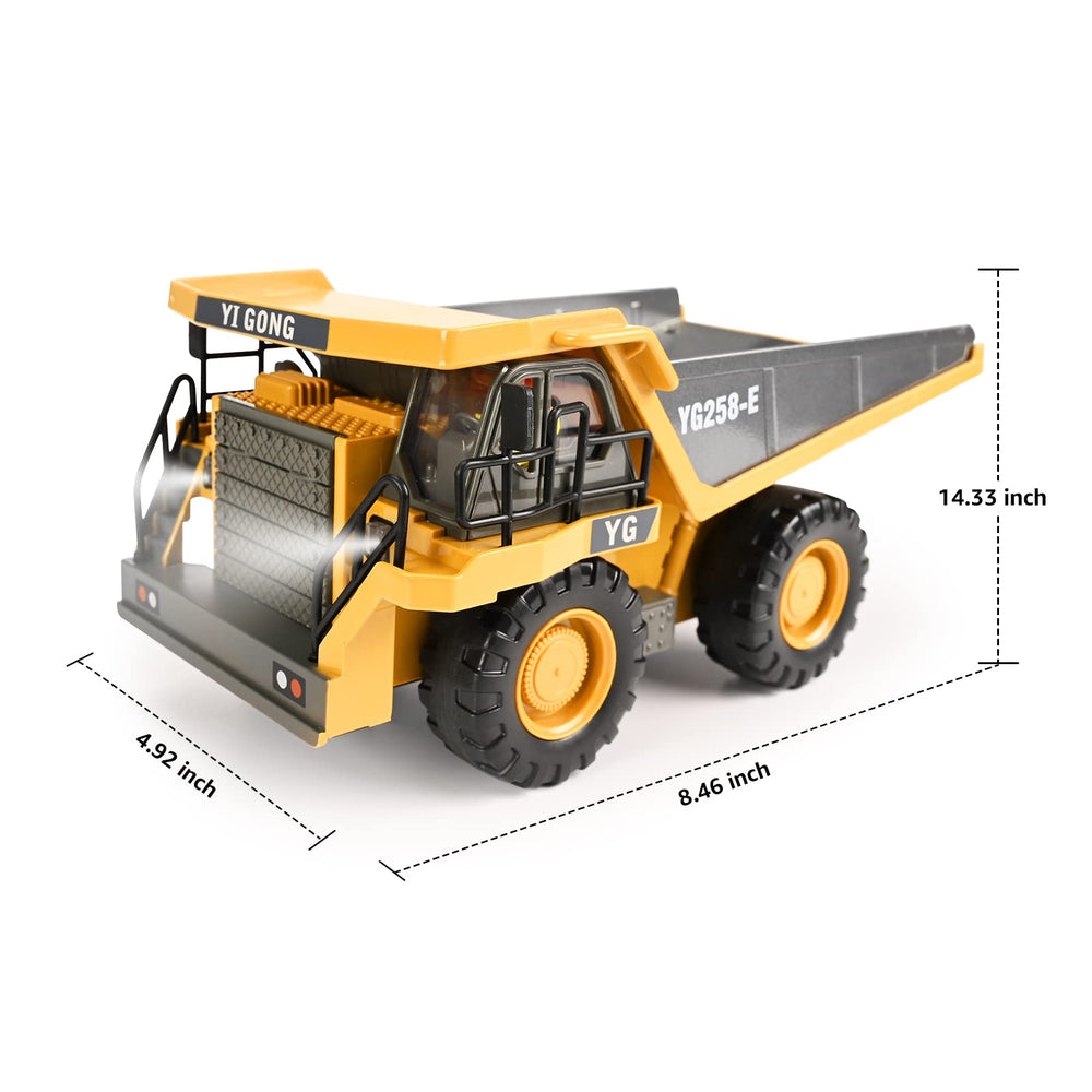 KidsFaves durable steel bed on RC dump truck for rugged play