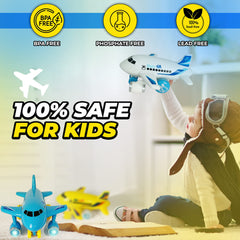 KIDSTHRILL yellow airplane toy, side view, action-packed learning moments.