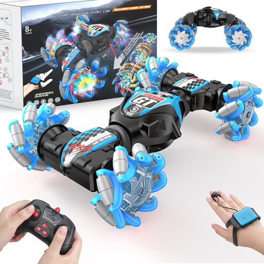 Kidstinct gesture-sensing RC stunt car blue, side view for high-energy play.