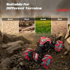 Kidstinct 4WD stunt car handles varied terrain with grip and stability