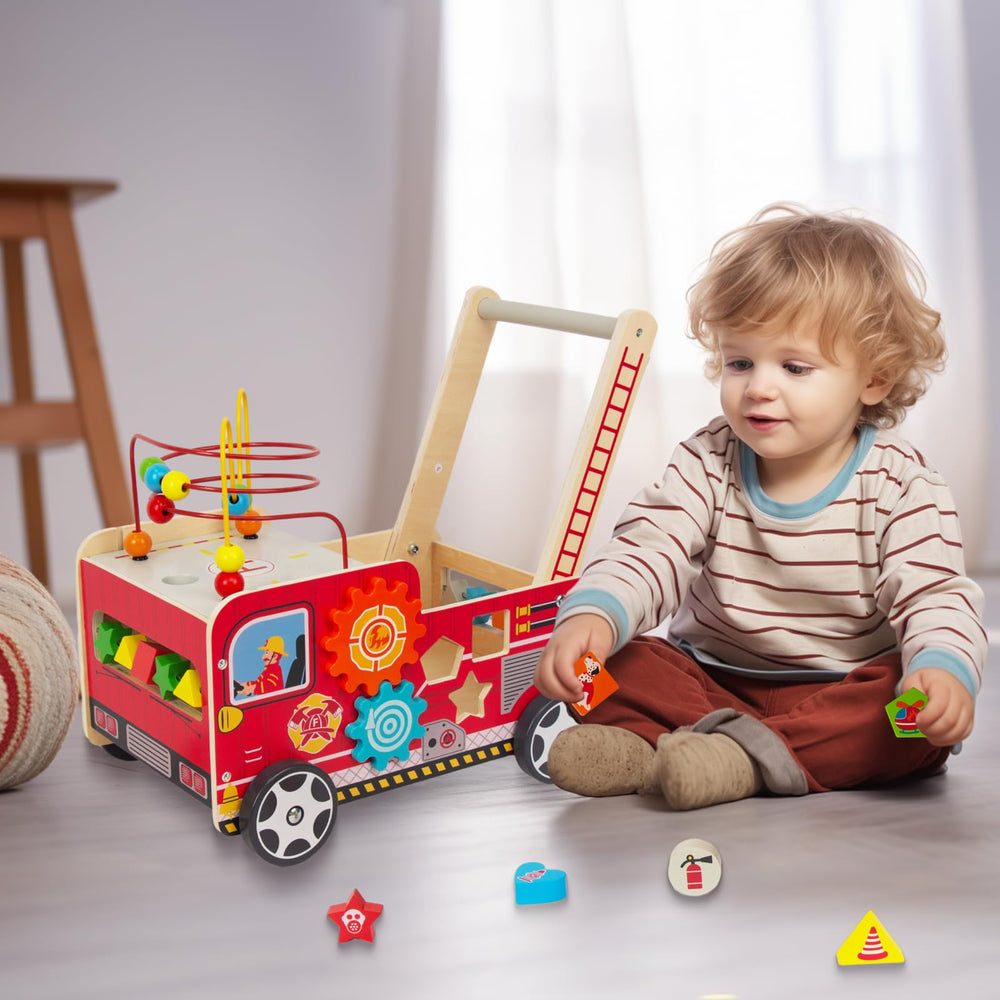 KIDS TOYLAND lightweight wooden walker is easy to maneuver and lift.