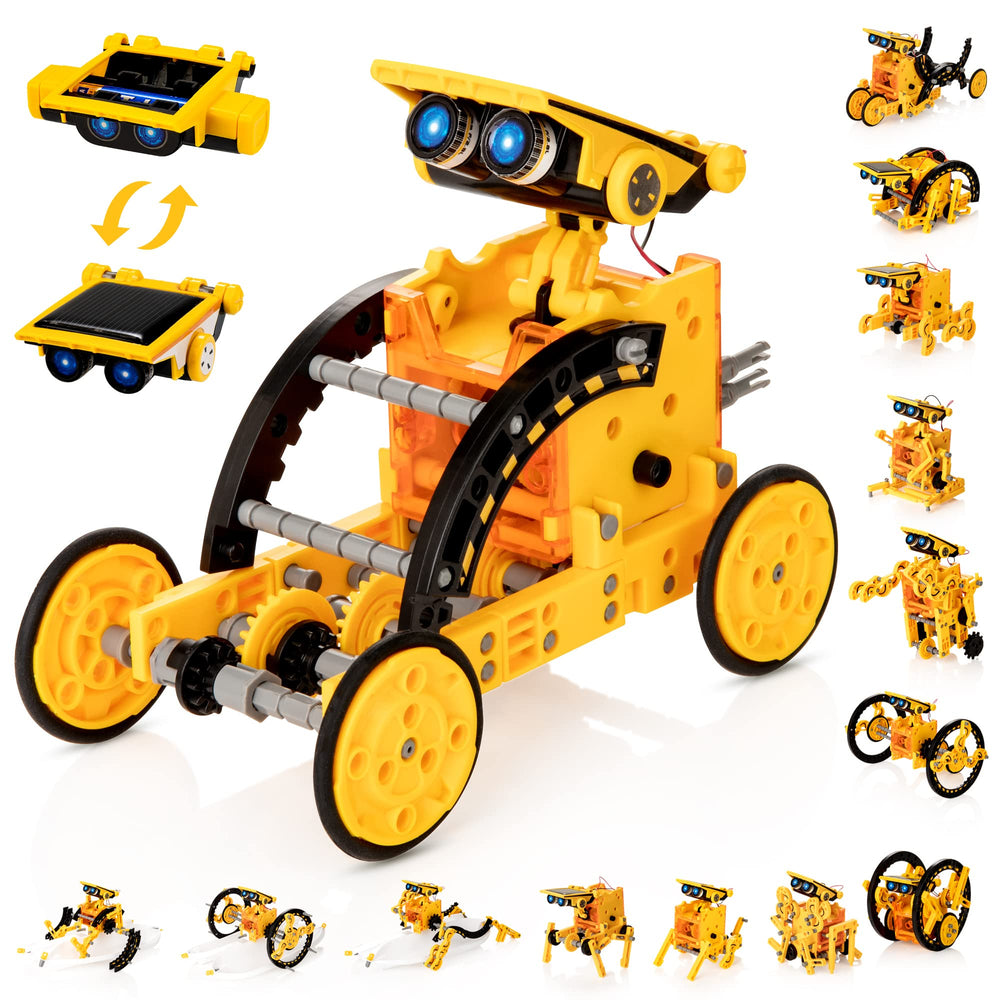 KIDWILL 14-in-1 Solar Robot Kit front view promotes hands-on STEM play.