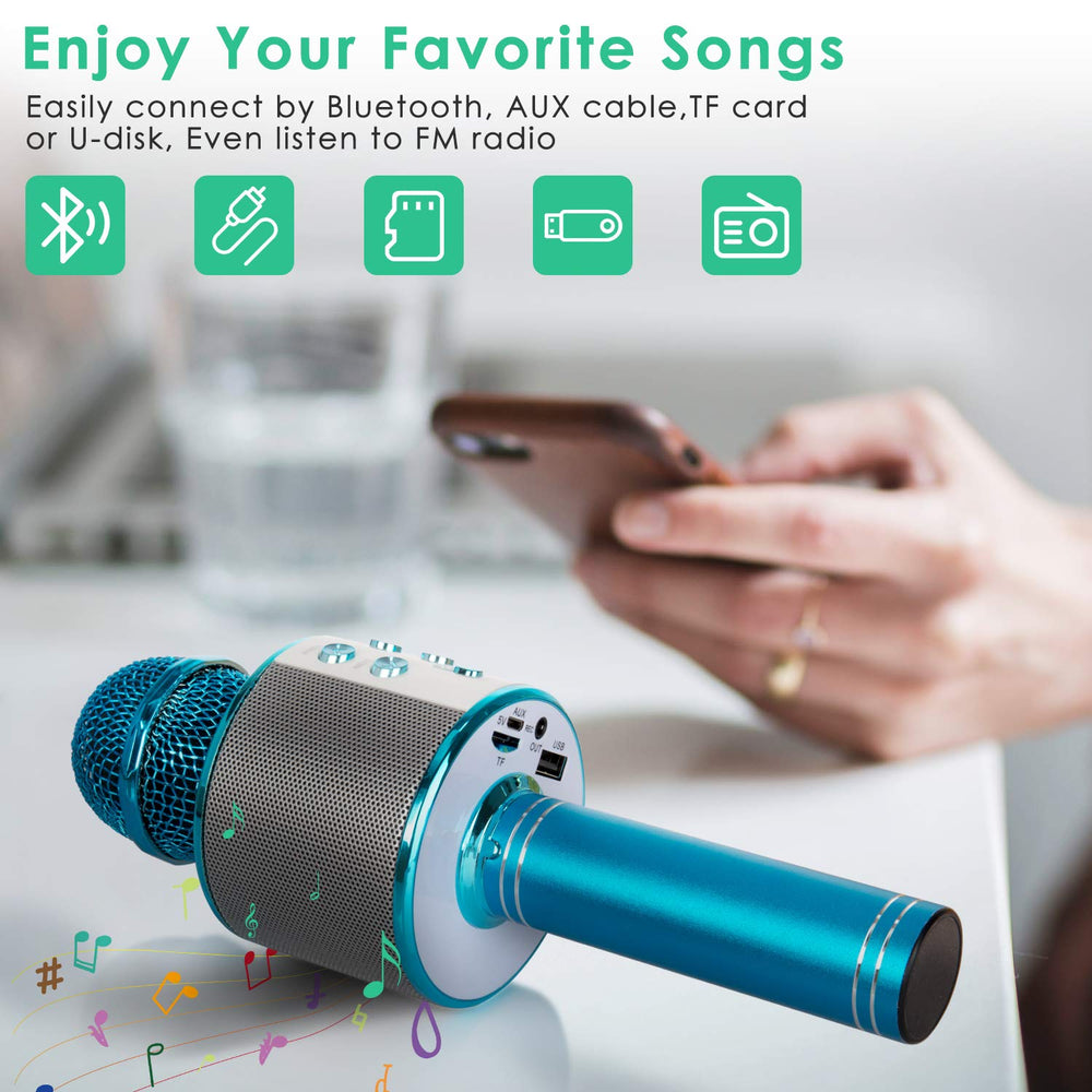 KIDWILL 858-Blue built-in dual speakers deliver 360-degree sound for group singing.