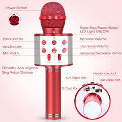 Battery indicator on KidWill red karaoke mic for long sessions