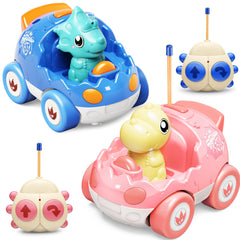 Kidz do two-pack pink dinosaur RC car front view for shared play.