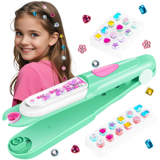 Kidzkube hair gem stamper kit green front view for easy at-home sparkle