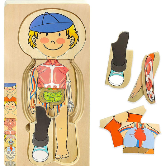 Kidzlane Boy Wooden My Body Puzzle front view, inviting exploration for ages 3+
