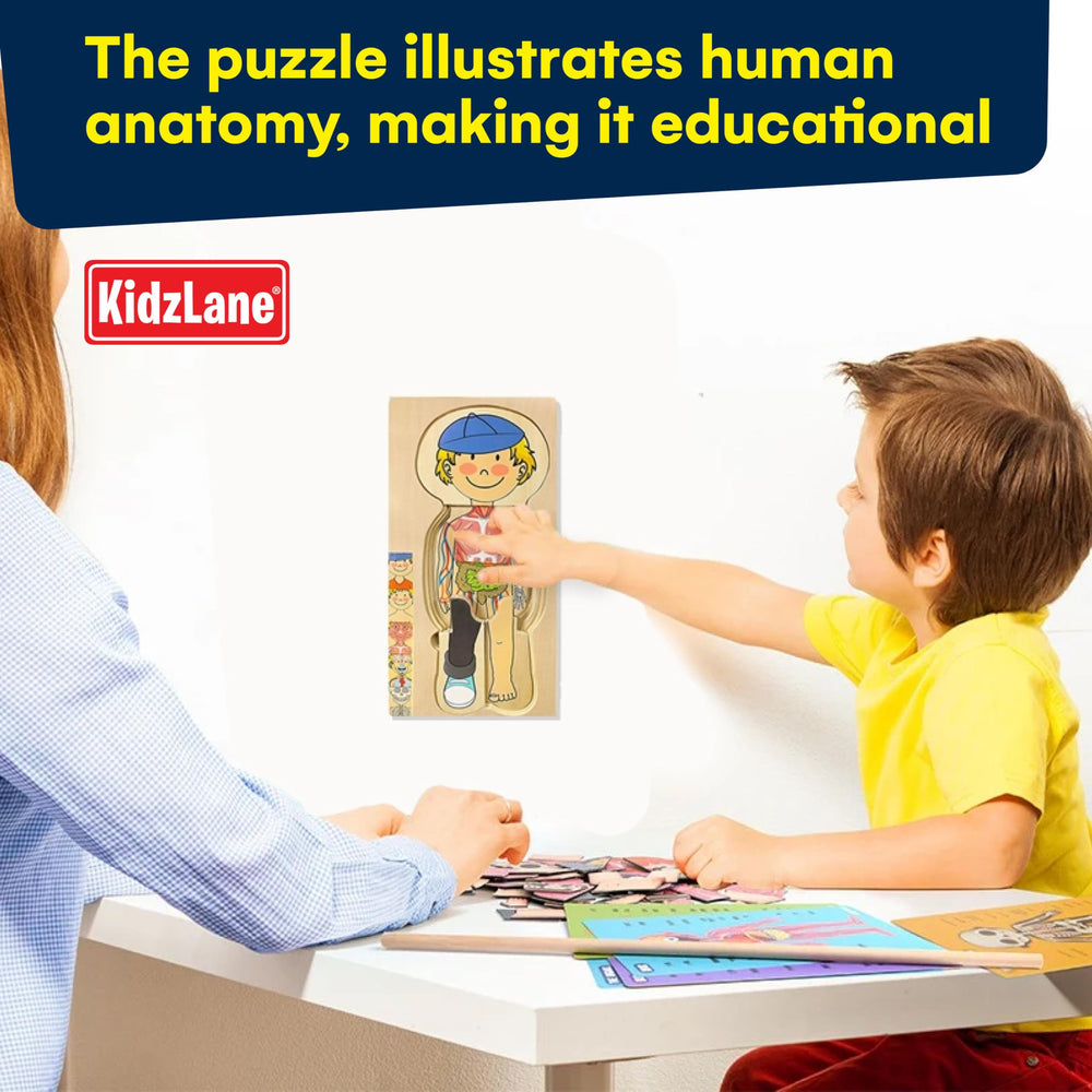 Kidzlane Boy Wooden My Body Puzzle skeletal layer, tactile bone mapping for kids