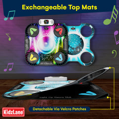 Kidzlane arcade games on the mat encourage rhythm and coordination.