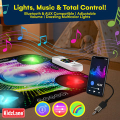 Kidzlane LED-lit surface on dance mat for vibrant indoor fun.