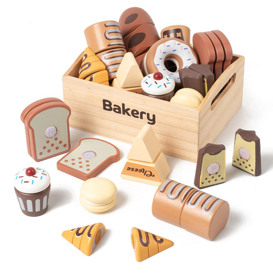 Kienvy bakery wooden doughnut for imaginative pretend play and fine motor practice.