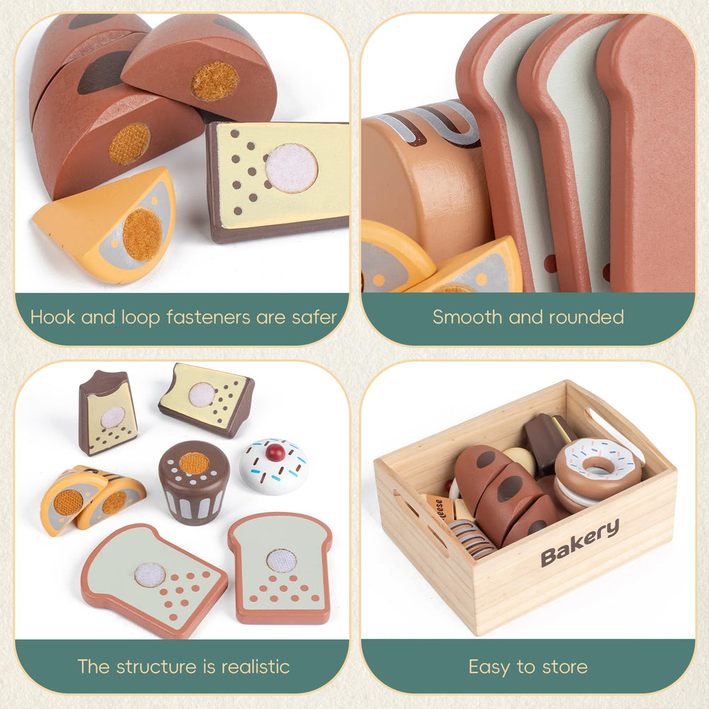 Kienvy wooden pandolo model adds variety to pretend bakery scenes and fine motor play.