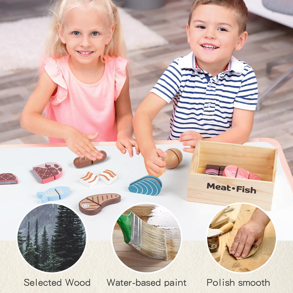 Kienvy steak wooden play food for hearty restaurant games and creative servings.