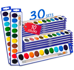 Kiggos watercolor palette with 10 colors in front view for vibrant kid art sessions.