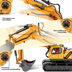 Kigwux RC excavator with versatile 680-degree cab rotation.
