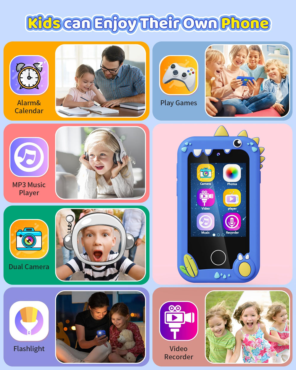 Kikapabi Kids Smart Phone blue alarm and calendar helps with routines and time awareness