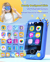 Kikapabi Kids Smart Phone blue rear camera enables easy kid friendly photos and videos