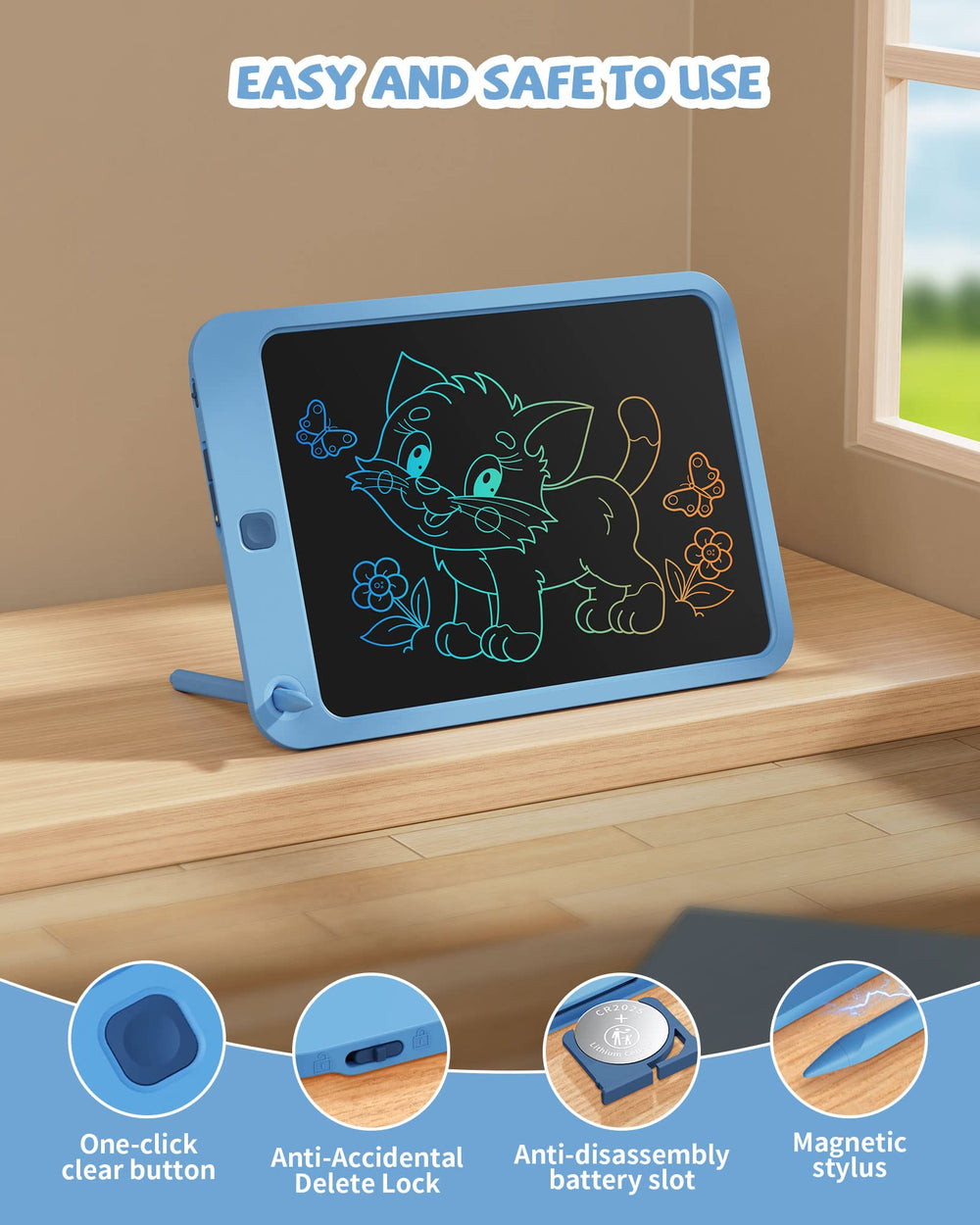 Kikapabi LCD Writing Tablet 10 Inch navy kid drawing in use