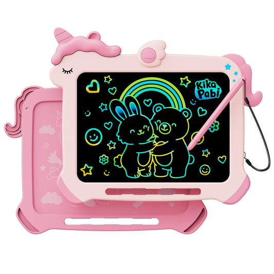 Kikapabi unicorn LCD tablet front view for mess-free doodling on the go.