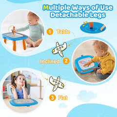 Kikidex drawing board with adjustable-height legs for growing kids.