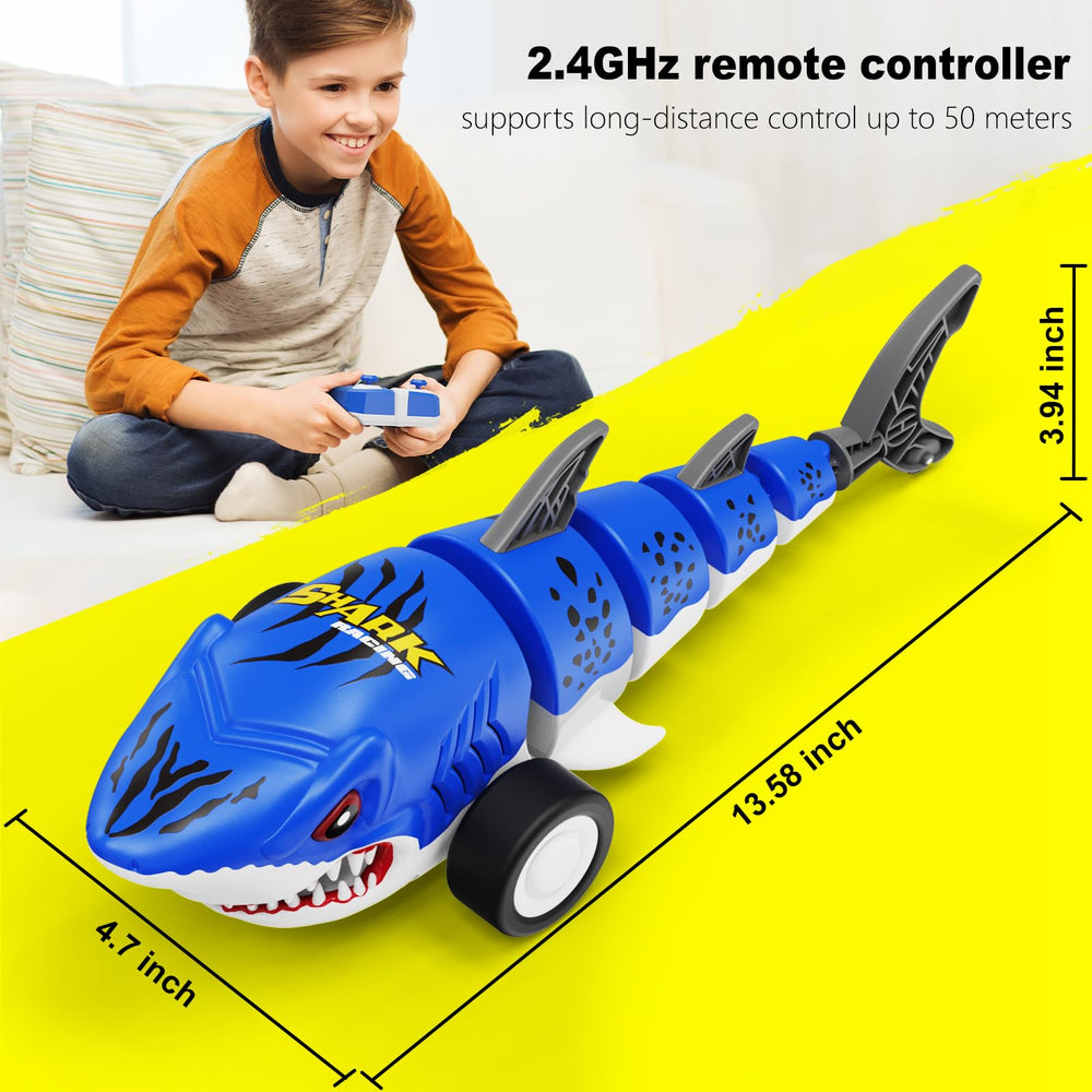 Kikikid RC shark package includes two rechargeable batteries for extended play.