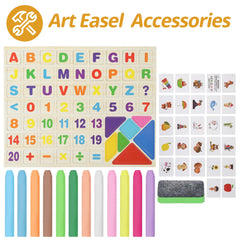 Kileubuto easel featuring magnetic letters and numbers for early literacy.