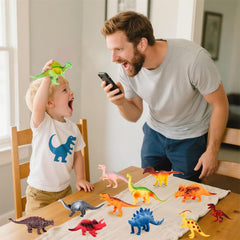 Kimicare dinosaur figurines colorfully displayed set encourages storytelling and learning.