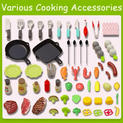 Kimicare Kids BBQ Grill Playset—flickering lights enhance engaging kitchen storytelling.