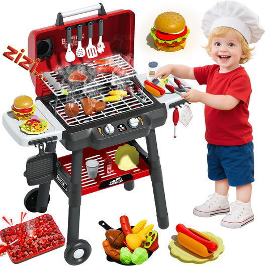 Kimicare Kids Grill Playset: double-layer grill for realistic pretend cooking fun.