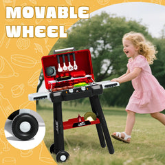 Kimicare Kids Grill Playset features movable wheels for portable barbecue fun.