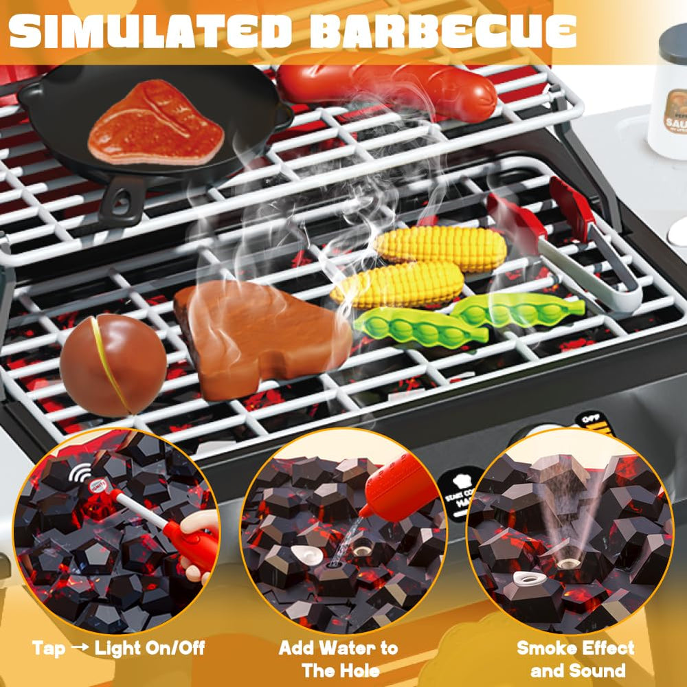 Kimicare Kids Grill Playset: toy lighter activates lights and sizzling effects.