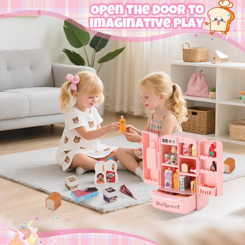 Kimo mini fridge beverage bottles illustrate authentic storage for role-play.