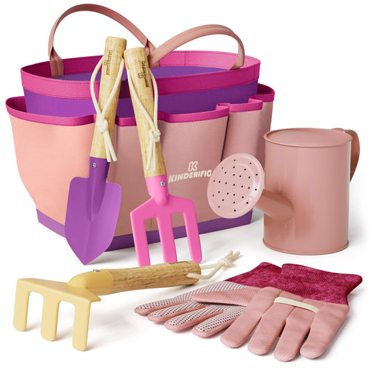 Kinderific gardening set tote bag for kid friendly tool storage and transport