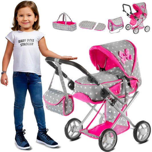 Kinderplay baby doll pram: versatile stroller for dolls up to 15.75 inches.