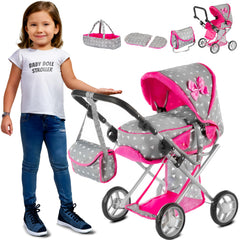 Kinderplay baby doll pram: versatile stroller for dolls up to 15.75 inches.