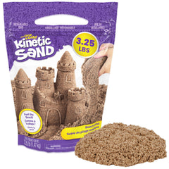 Kinetic Sand bag front view showing branding and 3.25 lb size benefit storage