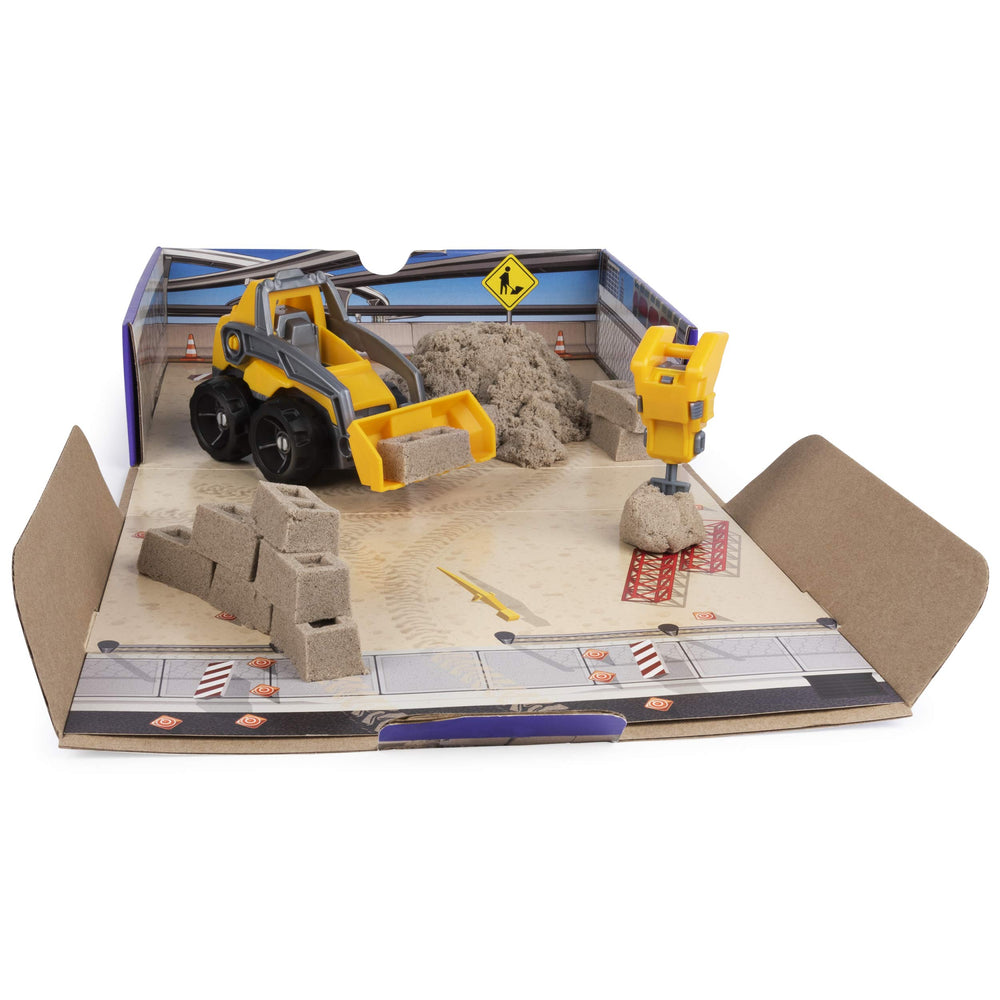 Kinetic Sand Dig N' Demolish jackhammer tool adds realistic crushing action.