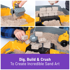 Kinetic Sand dump truck with brick molds lets kids build walls and transport bricks.