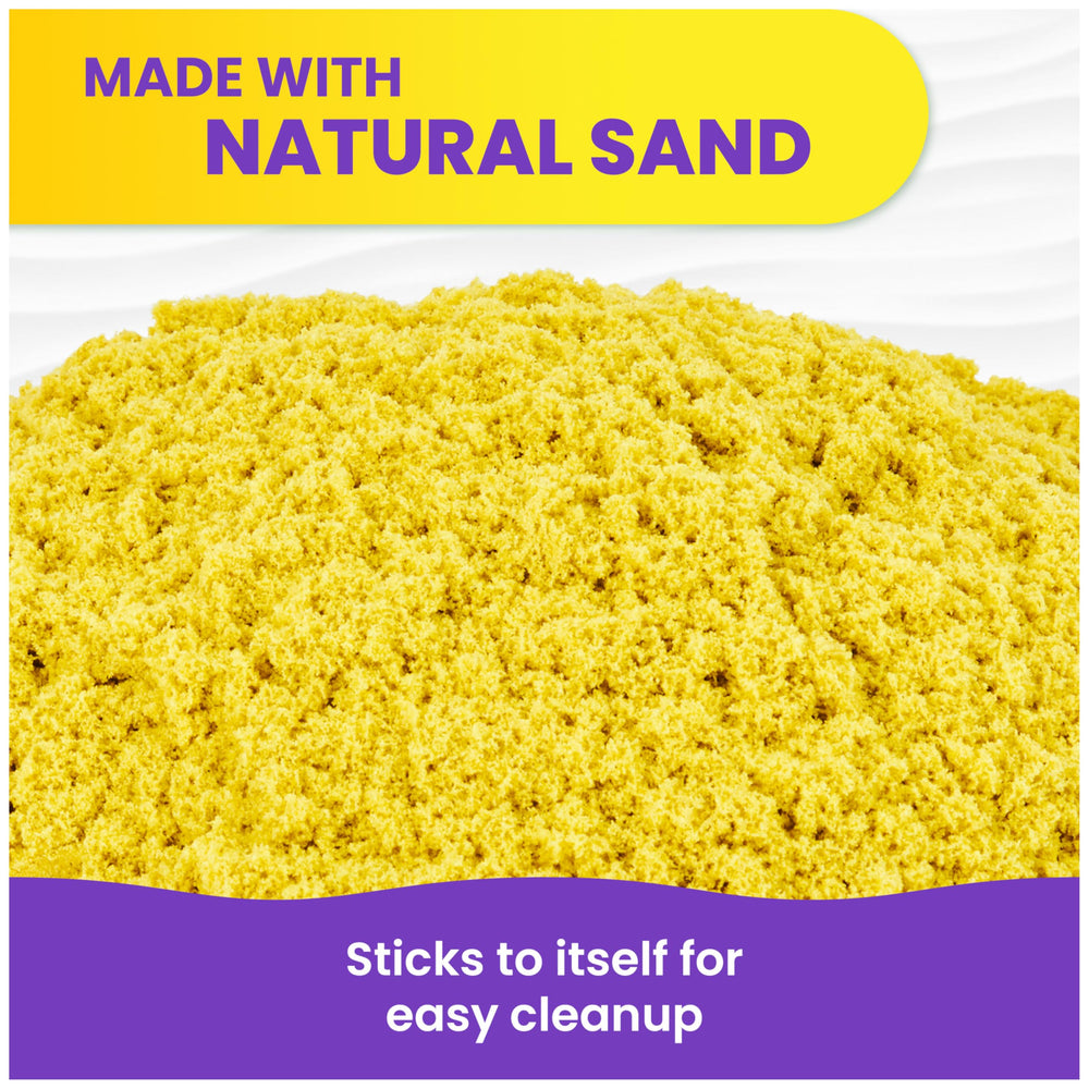 Kinetic Sand mixing green and purple illustrating creative color blending