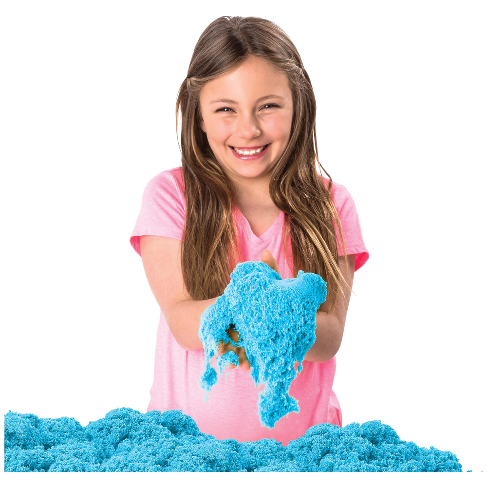 Kinetic Sand sandbox tray keeps mess contained for indoors.