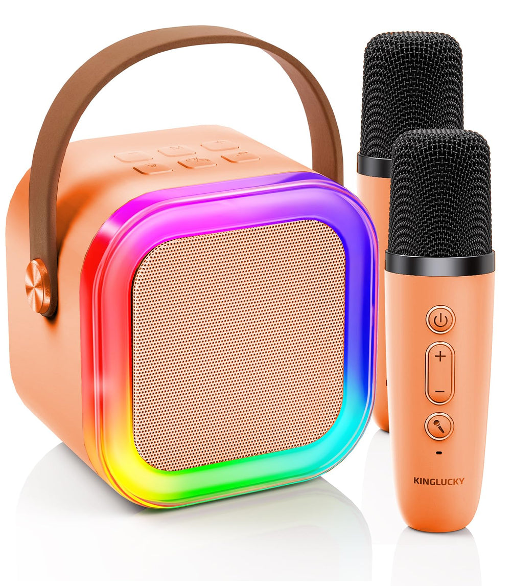 Kinglucky mini karaoke machine for kids in orange color, ideal for home fun and birthday performances